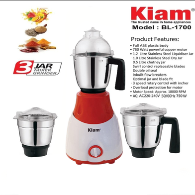 Kiam Mixer Grinder 3 IN 1 - 750 watts (BL 1700)